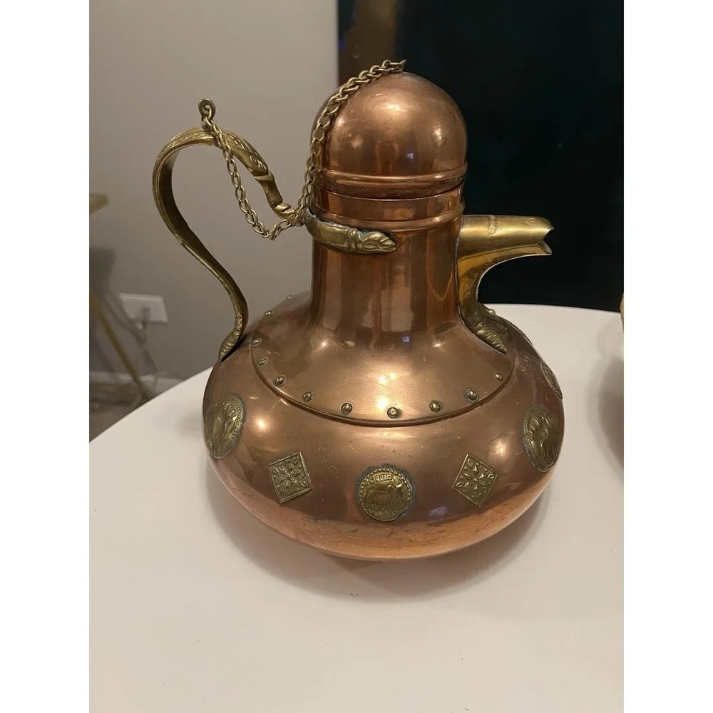 Vtg Middle East Copper / Brass Tea Pot Mystic Brass Creatures Approx 11" height - Picture 8 of 15
